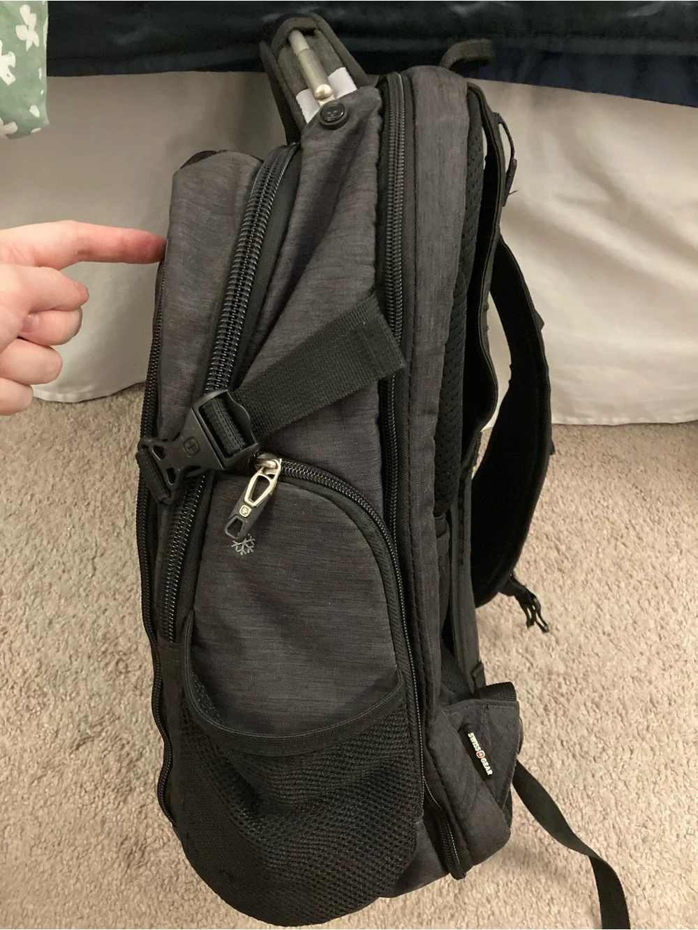 SwissGear Gray and Black Travel Backpack with Red Logo